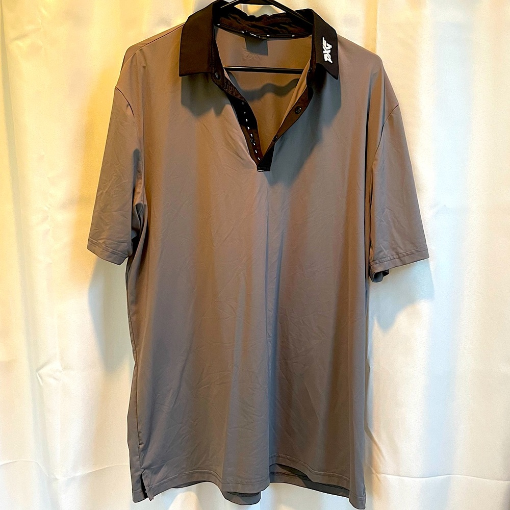 PXG Black Collar Short Sleeve Polo - Men’s Medium in Gray